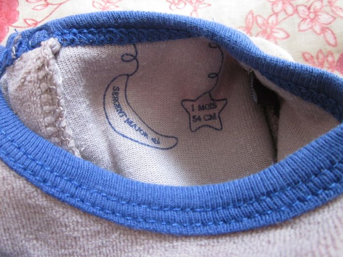 Pyjama velours bleu, blanc, brun 1 mois - photo numéro 3