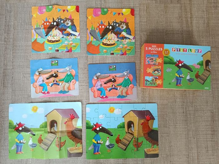 3 puzzles en bois petit loup