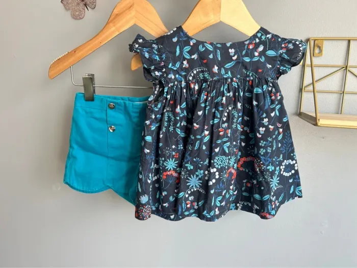 Ensemble blouse + short Jacadi fille 2-3 ans Tbe