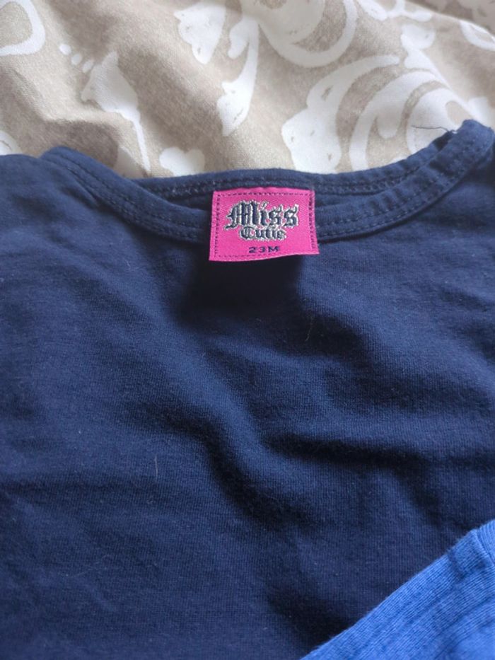 Lot t-shirts unis bleu électrique et marine 2 ans 23 mois obaibi bio - photo numéro 3