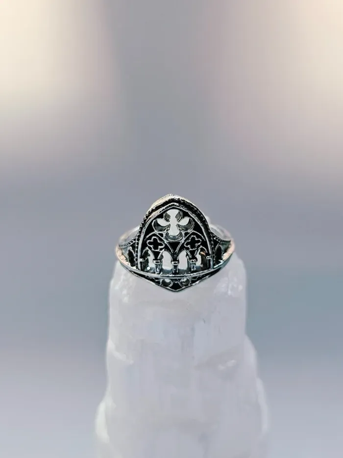 Bague Argentée Gothique Architecture Médiévale