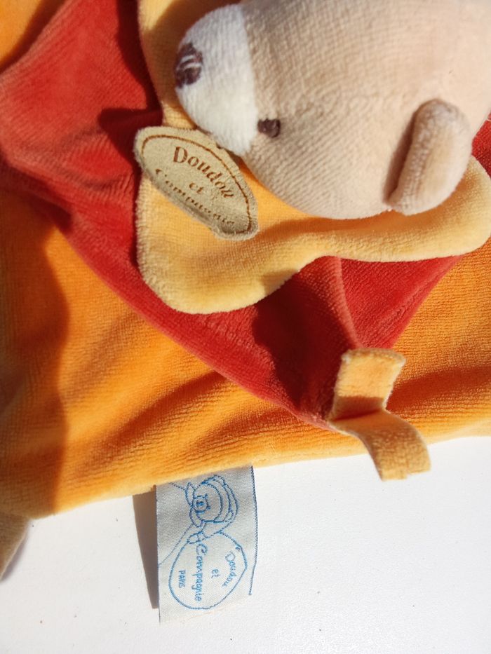 Doudou mouchoir garçon orange marron tête ours marque doudou et compagnie - photo numéro 3
