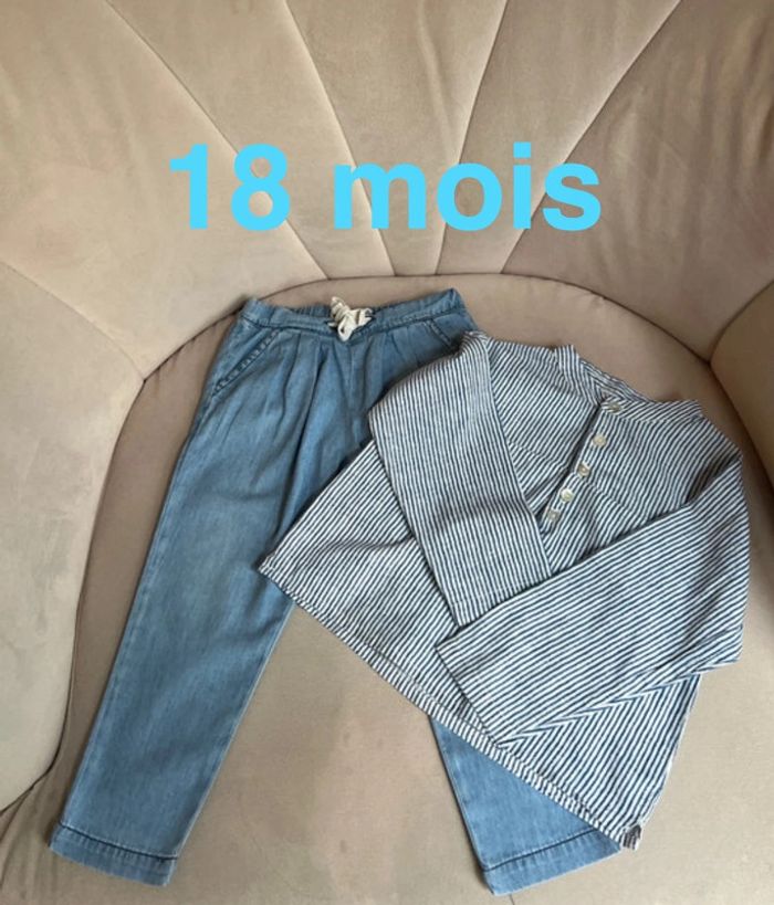 Ensemble chemise rayée et pantalon jean 18 mois - Émile et Ida