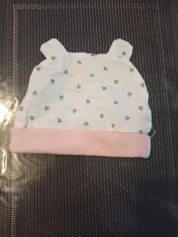 Bonnet coton, cœurs argenté, fille, 6/9 mois