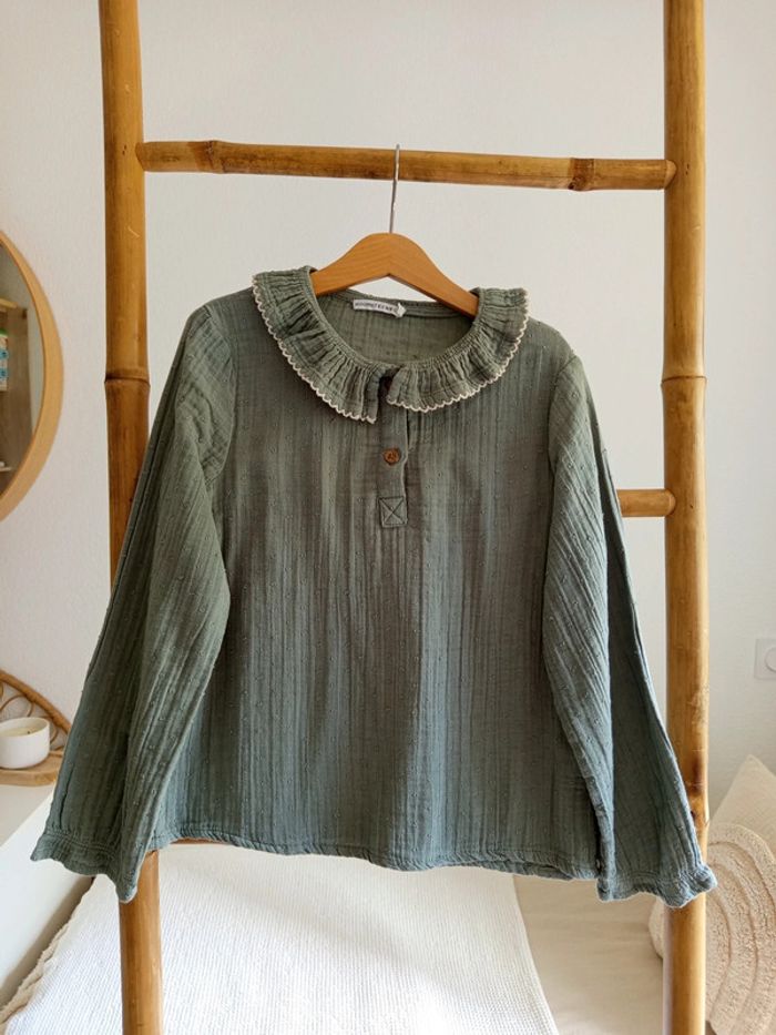 Blouse chemise en gaze de coton kaki & plumetis Monoprix Teens Bio 10 ans
