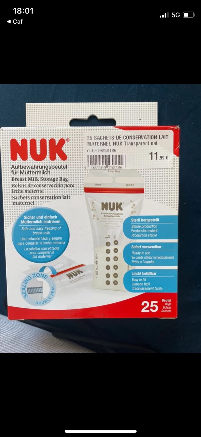 Nuk sachet conservation lait maternelle