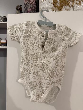 Body bébé manches courtes motif feuilles vert sauge