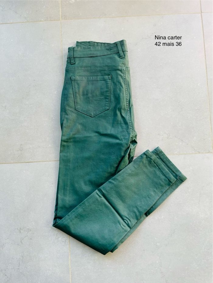 Pantalon hiver slim effet huilé vert