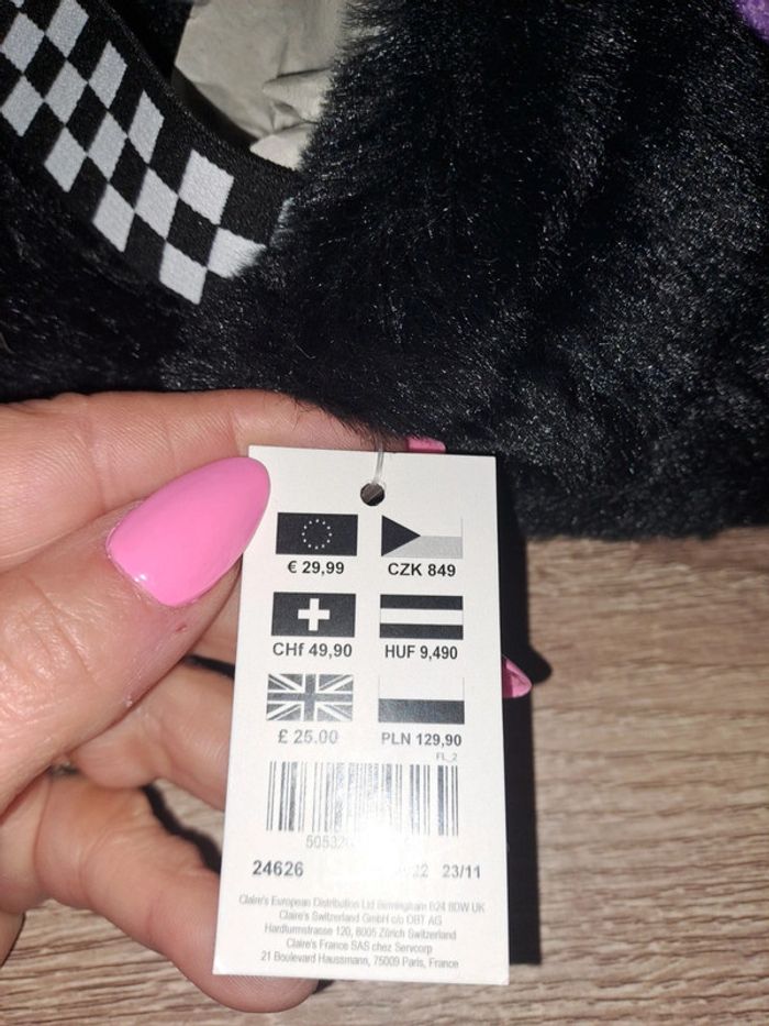 Pantoufles Chaussons sandales fausse tout doux fourrure noirs smiley neufs M claire's 36/37 - photo numéro 5