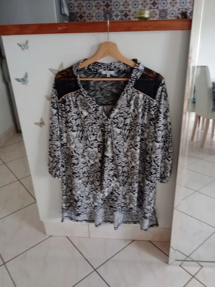 Blouse femme 46 48 noire et blanche dentelée c80 - photo numéro 13