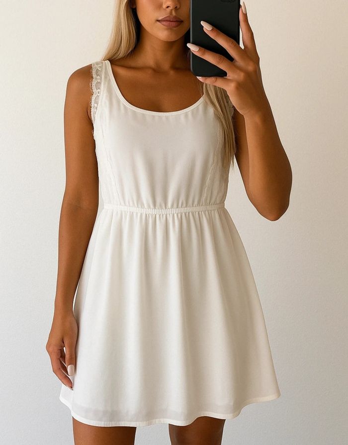 🤍 Jolie robe blanche élégante sans manches avec détails en dentelle KWoman taille 36.
