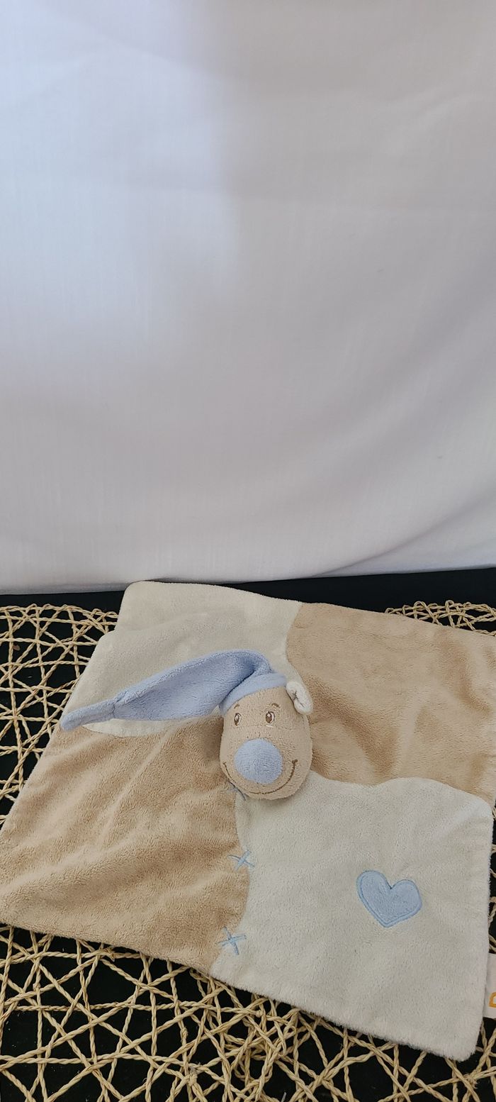 DOU KIDOU  DOUDOU HIPPOPOTAME OURS PLAT BEIGE BONNET BLEU COEUR - photo numéro 2