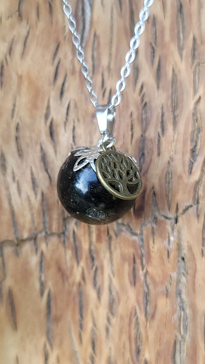 Collier de protection en Obsidienne œil céleste arbre de vie en acier inoxydable