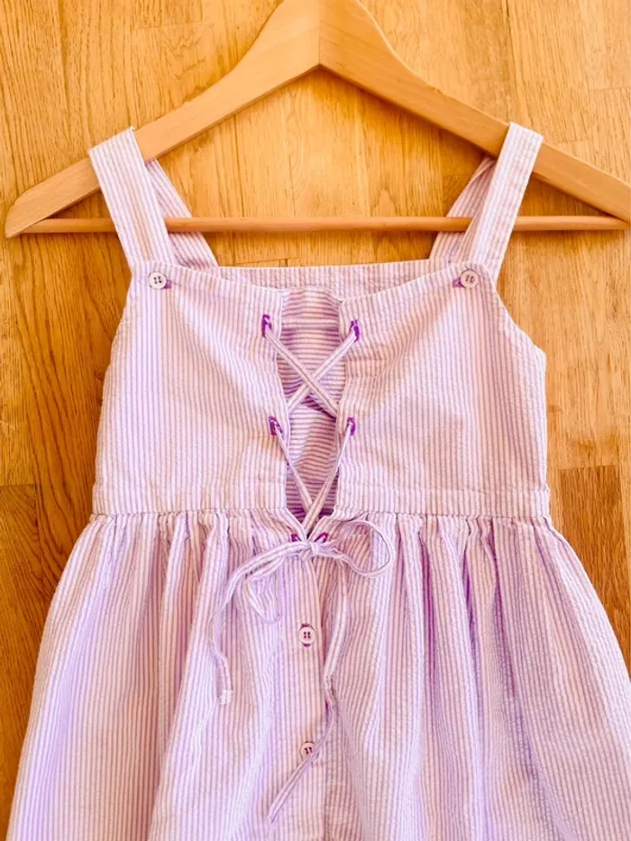 Magnifique robe enfant, rayée blanc et lilas vintage - photo numéro 3