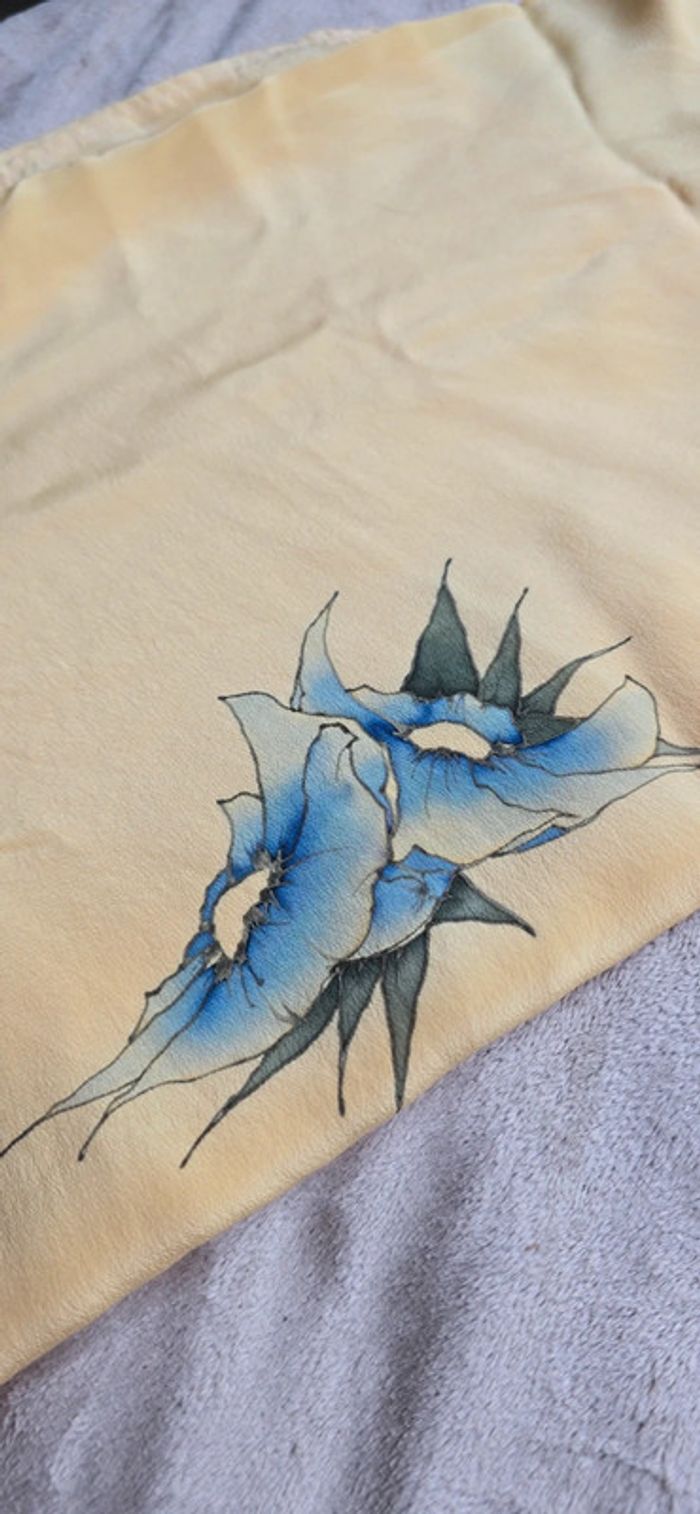 Blouse t-shirts en Soie Naturelle Peinte à la Main piece uniques Vintag - photo numéro 13