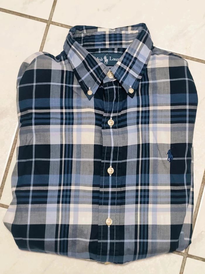 Chemise Ralph Lauren Vintage à Carreaux – Custom Fit – Bleu/Blanc (Taille M) - photo numéro 10
