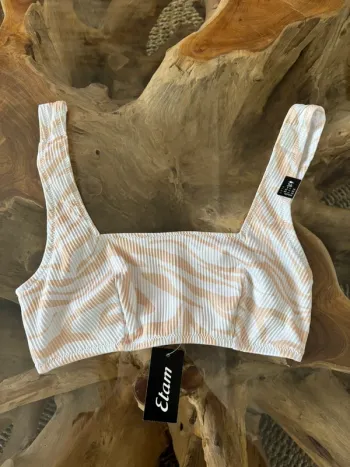 Haut de maillot de bain Etam blanc beige zèbre tabata 36