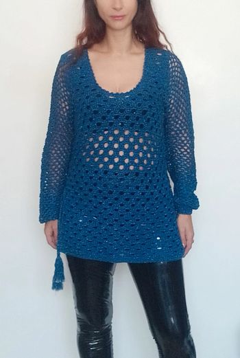 Pull long crochet ajouré pailleté taille unique