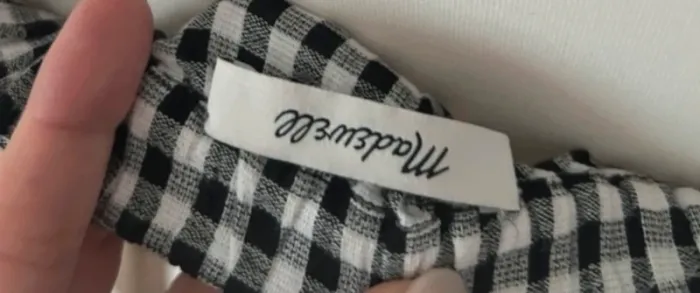 Madewell  top été court débardeur, caraco à bretelles,  Imprimé carreaux Vichy noir et blanc - photo numéro 4