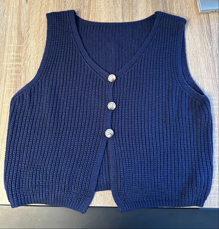 Gilet sans manches en maille bleu marine - photo numéro 3