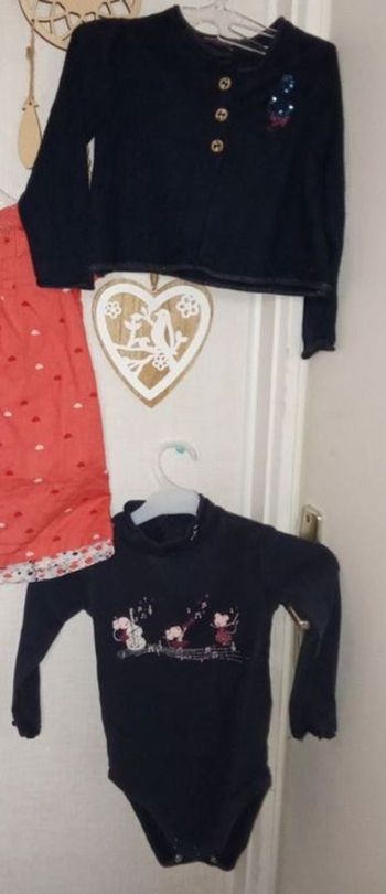 Lot de 2 vêtements bébé fille sergent major 9-12 mois, gilet, body, 71,74 cm