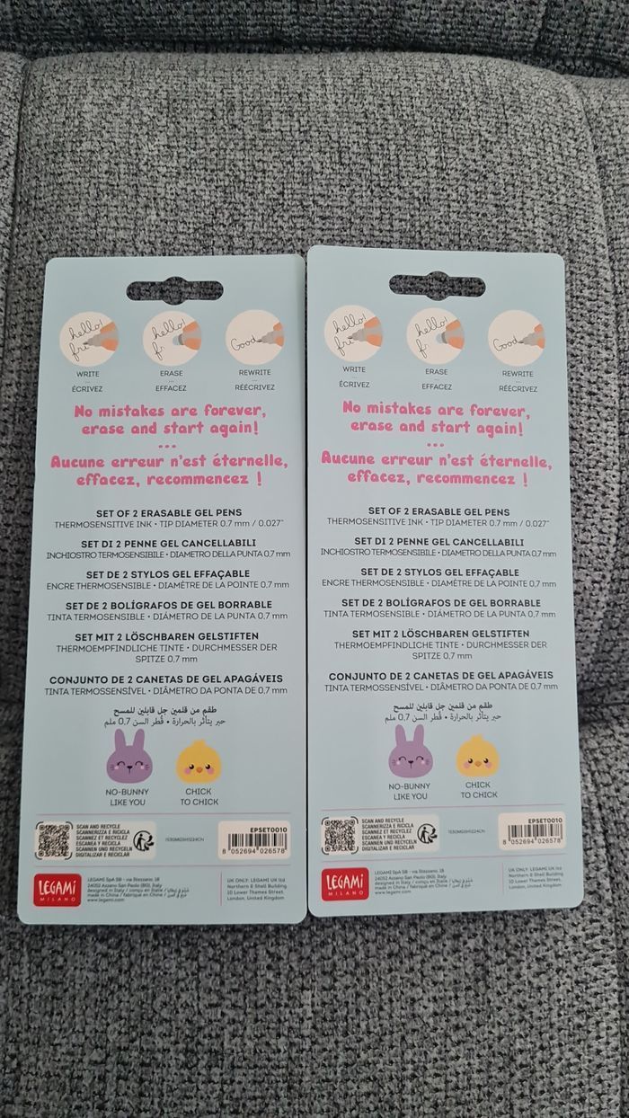 Legami Pâques 2025 Poussin et Lapin 🐥🐰2 Sets de 2 Stylos Effaçables Neufs - photo numéro 4