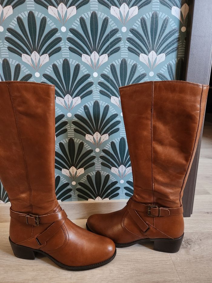 Bottes cuir marrons glacée La Halle - photo numéro 2