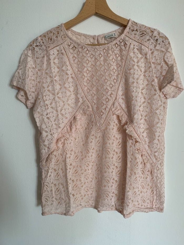 Teeshirt dentelle rose poudré