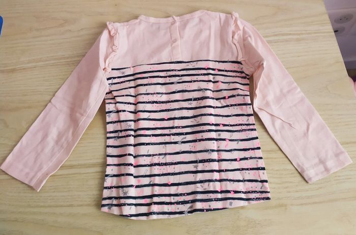 T-shirt manches longues fille rose rayé marine taille 2/3 ans 3 Pommes - photo numéro 2