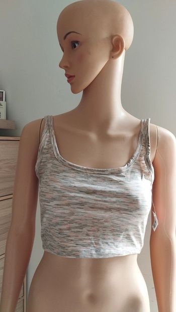 Top haut court débardeur gris rose taille s femme