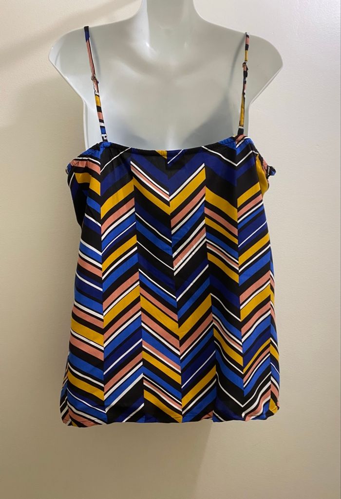 Top bleu moutarde motif chevrons géométrique débardeur fluide fines bretelles femme taille 42 JDY - photo numéro 9