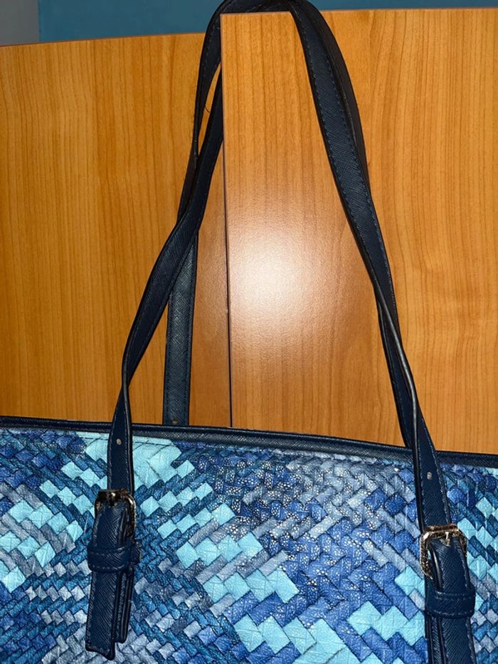 Sac à main bleu à motif géométrique (moyen) - photo numéro 4