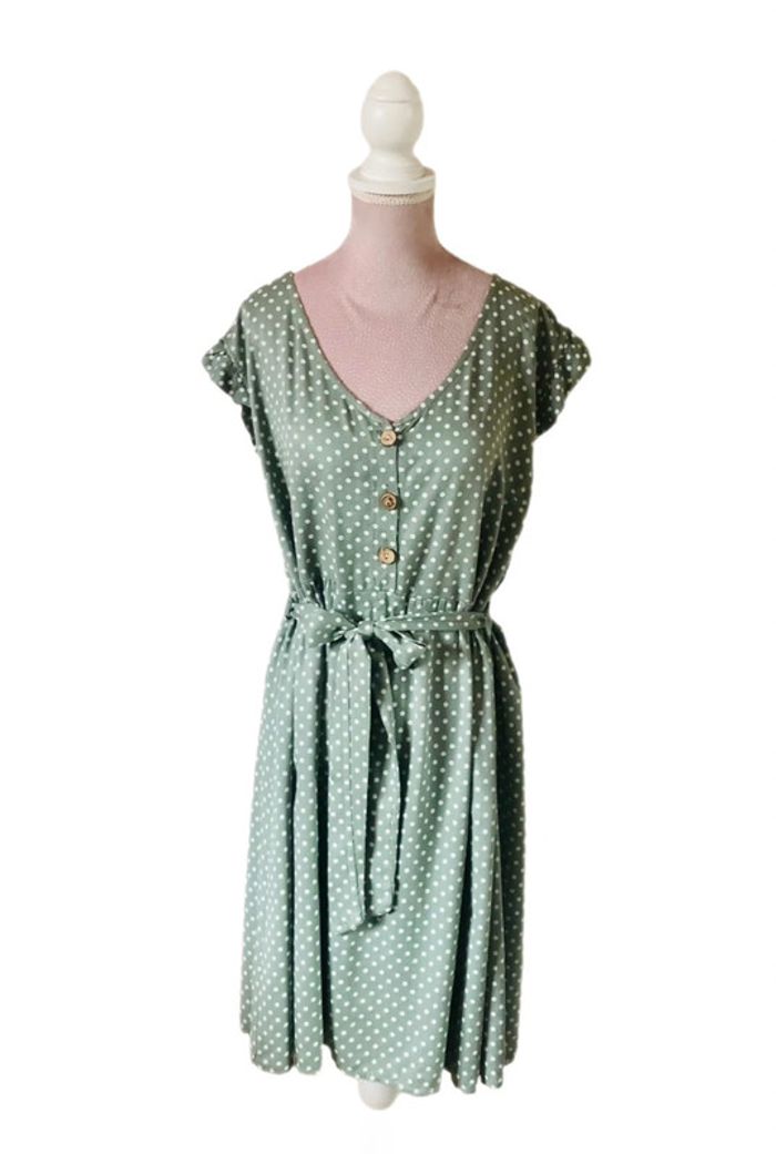 🩶Robe à pois d’été bohème champêtre gris tilleul🌿Linden gray white polka dots dress🩶 - photo numéro 6