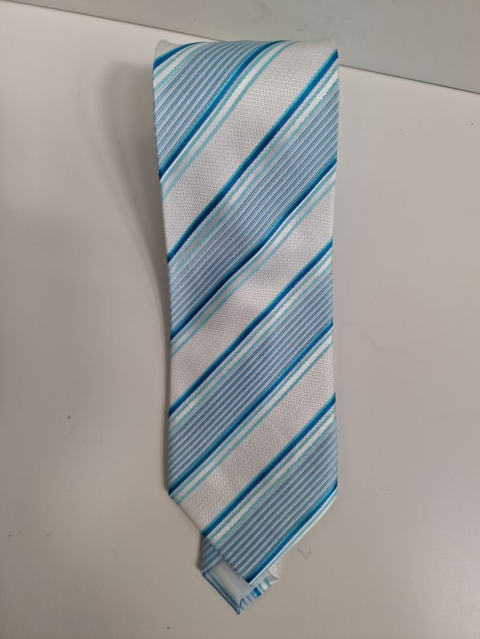 Cravates Gris Rayures Bleu Turquoise Argentées - photo numéro 10