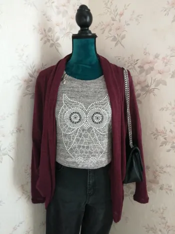 Gilet mi long bordeaux effet plissé / revd'elle / (M)