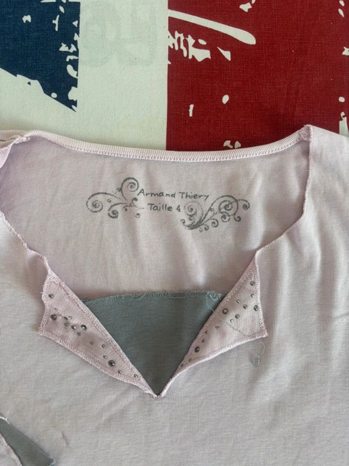 Armand Thierry taille 4 rose col V rose pale manche courte - photo numéro 2