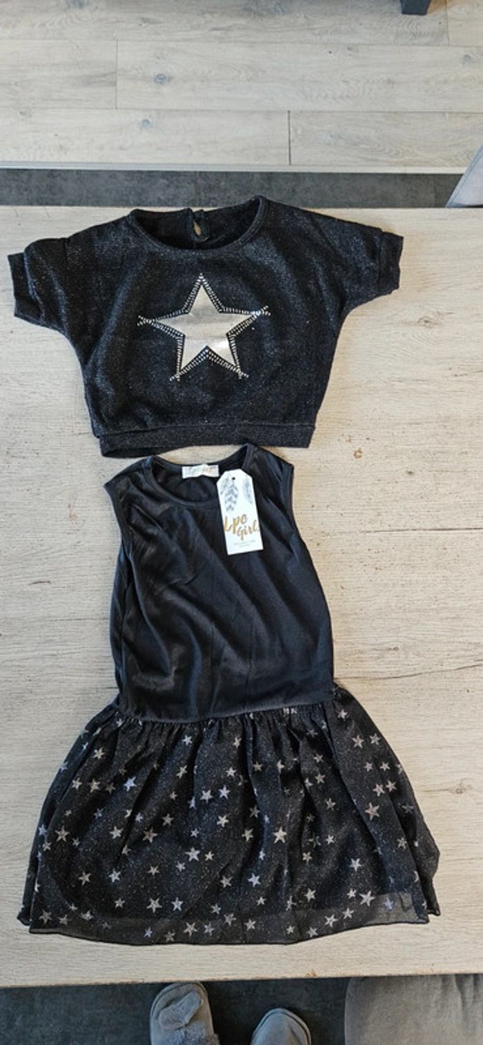 Robe courte noire avec étoiles sans manche avec pull assorti, LPC Girls, 5 ans, neuf - photo numéro 2