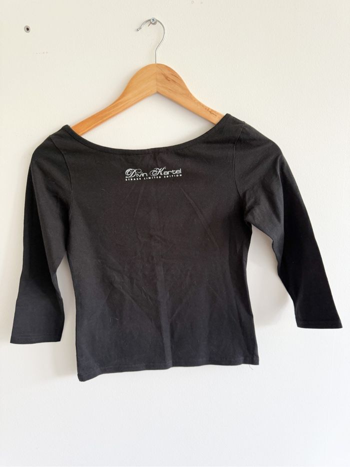 Blouse manches 3/4 noir avec strass argenté divin kartel taille 36 S - photo numéro 4