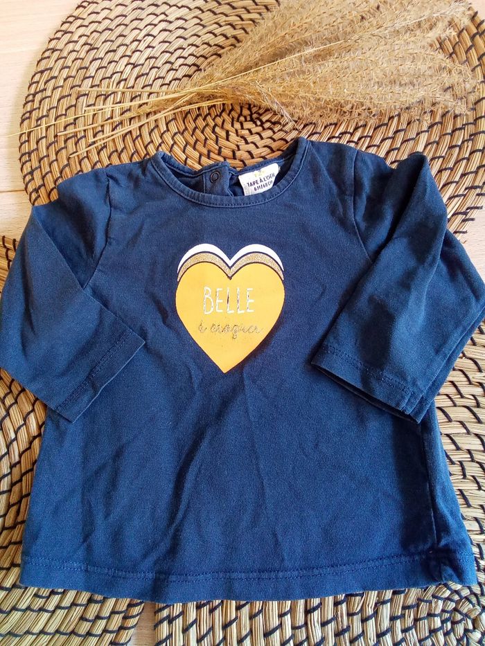 Gilet moutarde+ tee shirt marine imprimé TAO 6 mois - photo numéro 8