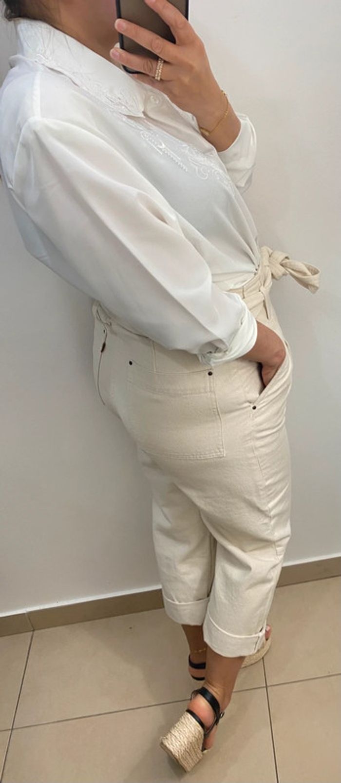 Chemise chic blanche vintage  avec broderie taille 46 - photo numéro 8