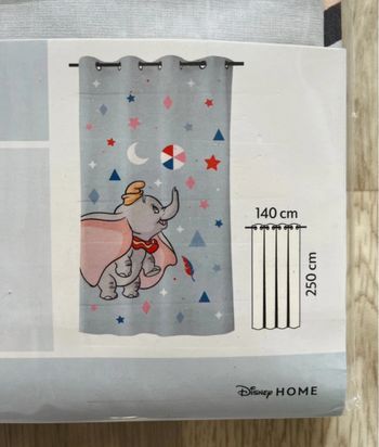 Rideau gris en coton Disney Dumbo l’éléphant 