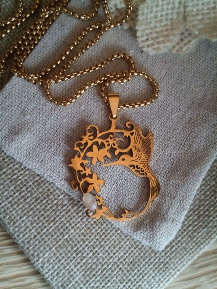 Collier colibri et pierre de lune - photo numéro 2