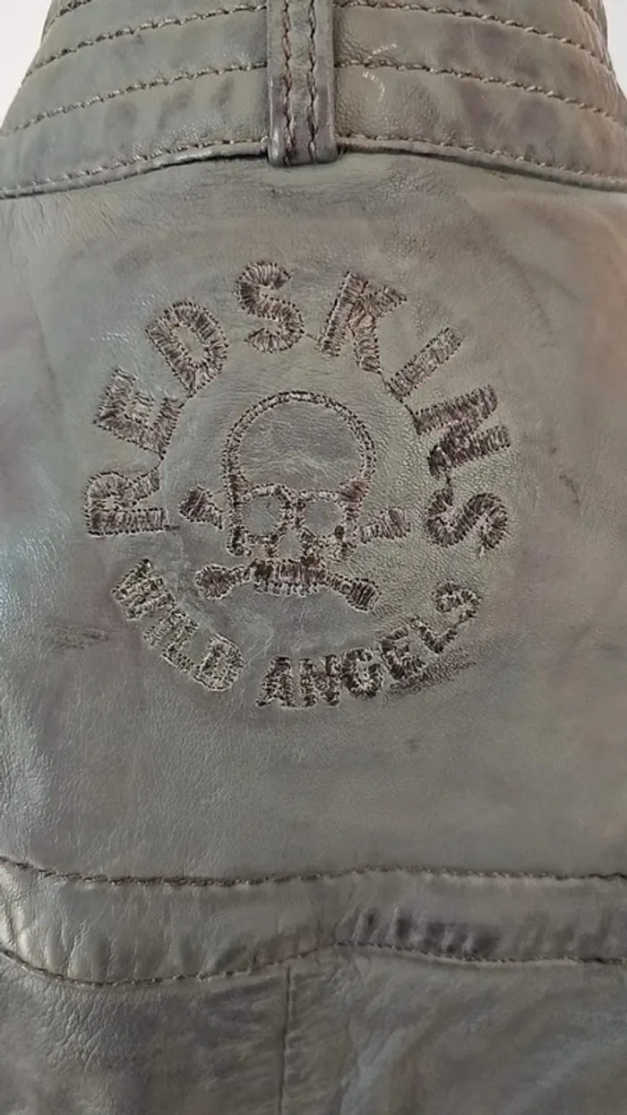 Blouson redskins en cuir gris cintré motard - photo numéro 7