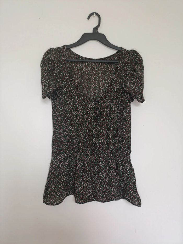 Blouse noire à petites fleurs vintage transparent