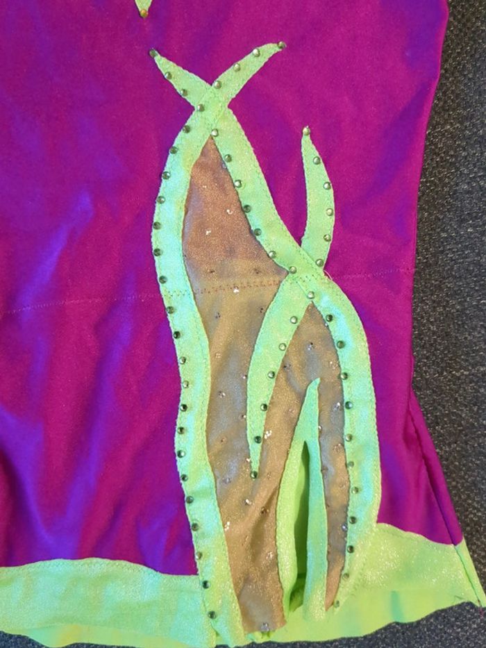 Justaucorps compétition GR 4 ans 5 ans rose violet et vert fluo - photo numéro 2