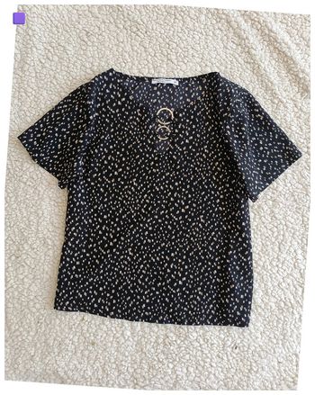 Top noir imprimé géométrique Fashion Private Company vintage pro