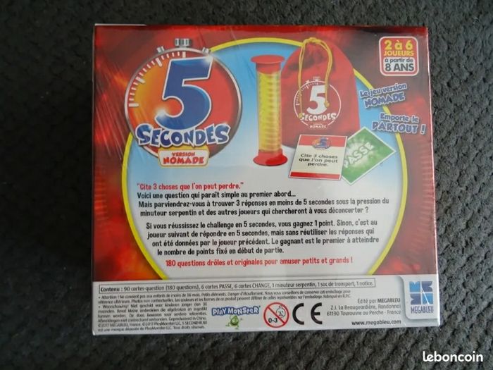 Jeux de Société de voyage
 NEUF 
5 secondes
 version nomade de Megableu - photo numéro 3