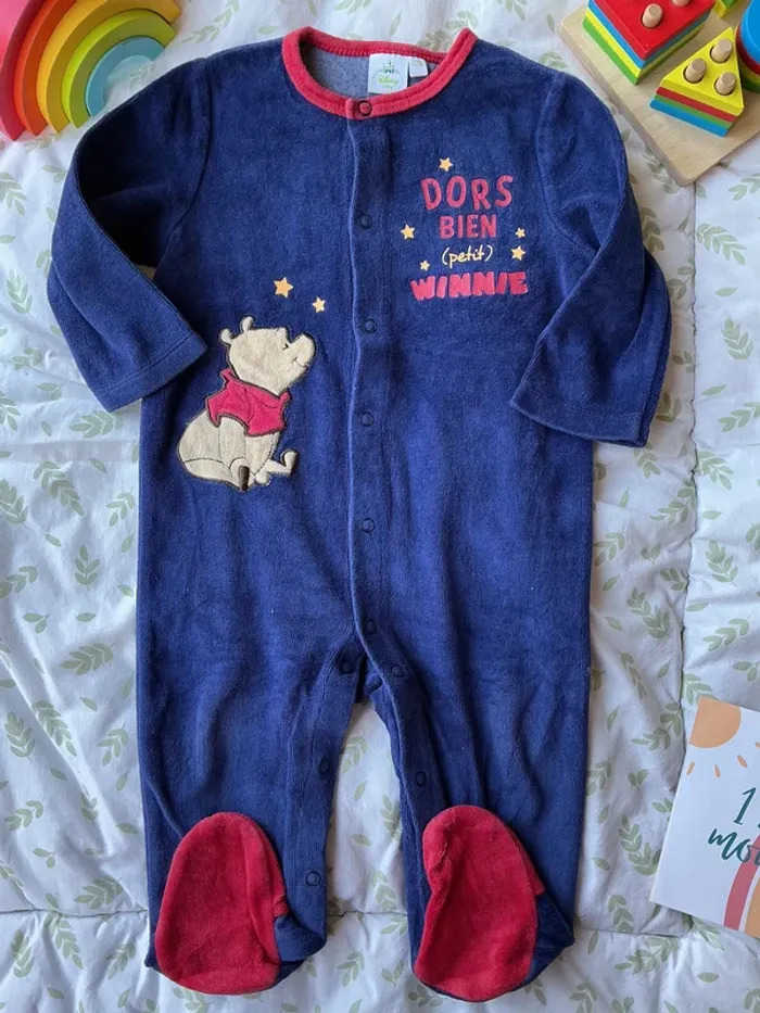 pyjama grenouillère en velours marine disney winnie ouverture devant 12 mois - photo numéro 3