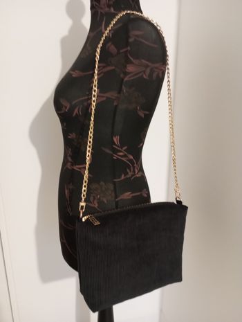 Sac à main velours côtelé noir anse dorée 