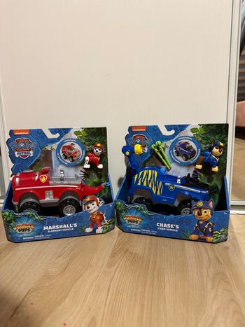 Lot 2 véhicules Pat Patrouille Chase et Marshall avec figurines